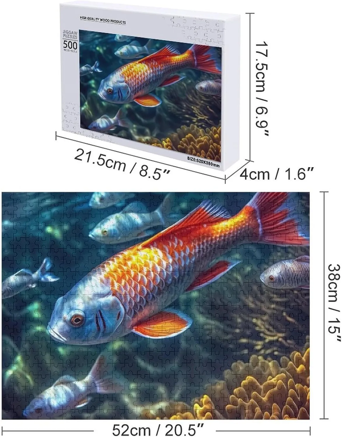 Puzzle 500 Pieces Personalized Colorful Fish Swimming Puzzle for Adults Pet Puzzle Wooden Picture Puzzle Challenging Puzzle with Storage Bag Family Reunion Puzzle for Wedding Gift