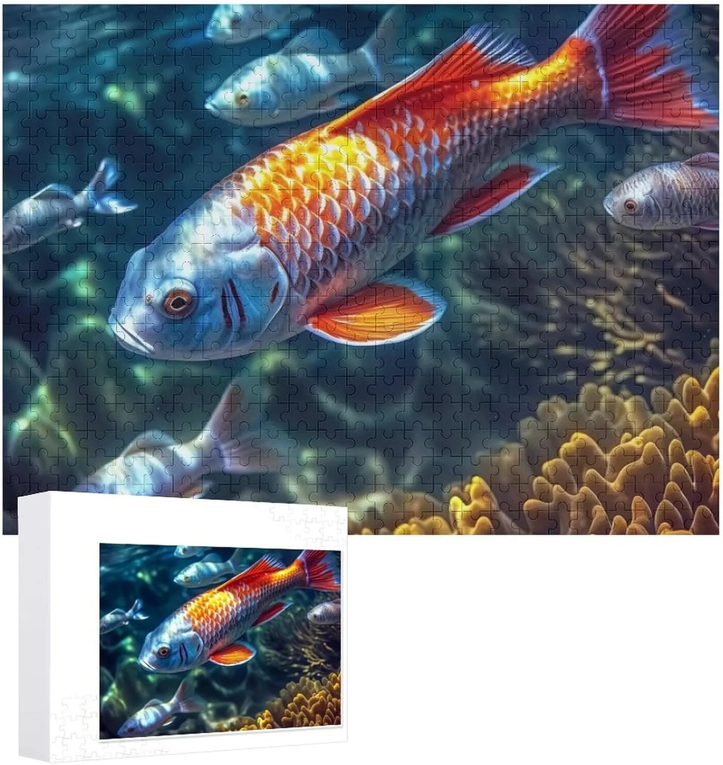Puzzle 500 Pieces Personalized Colorful Fish Swimming Puzzle for Adults Pet Puzzle Wooden Picture Puzzle Challenging Puzzle with Storage Bag Family Reunion Puzzle for Wedding Gift