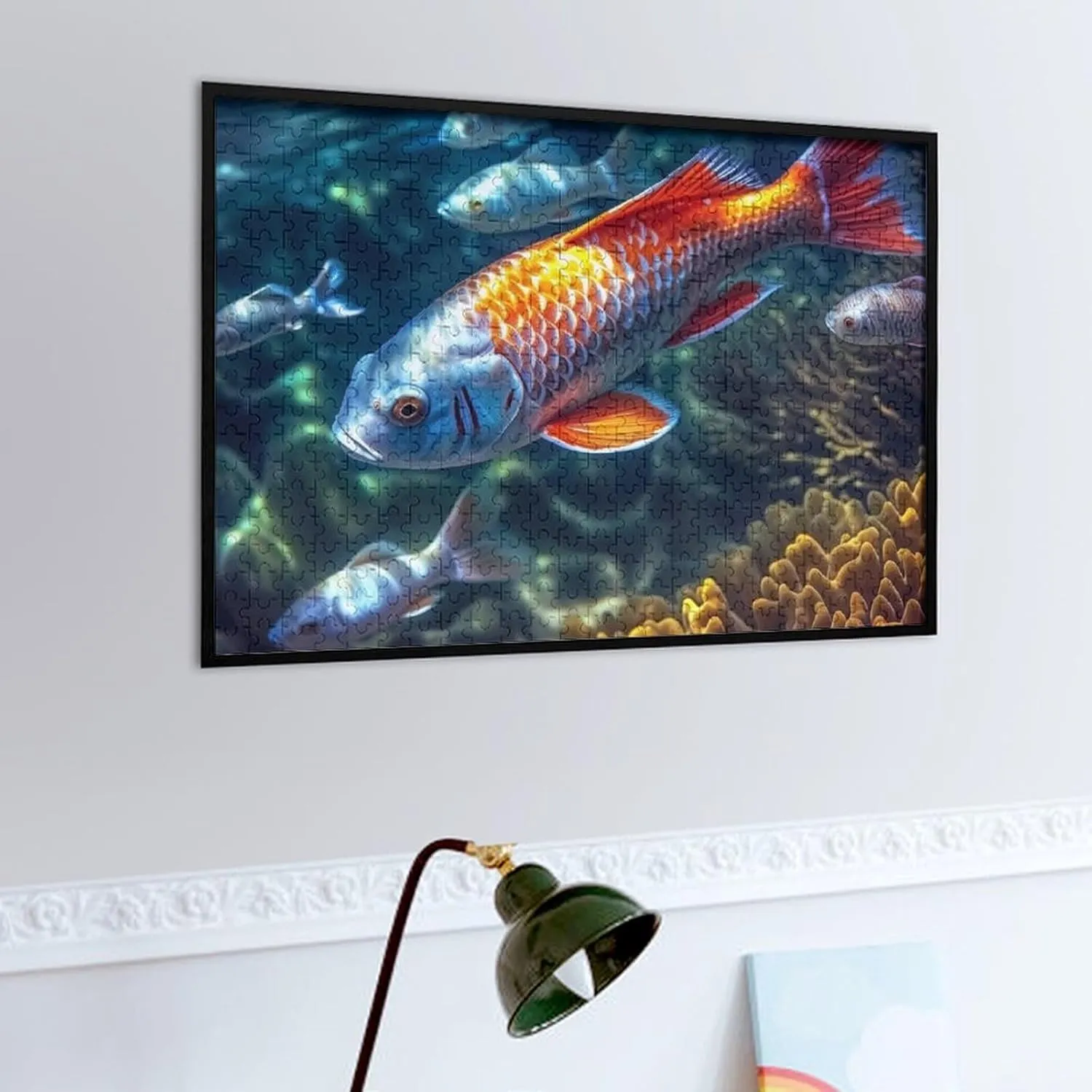 Puzzle 500 Pieces Personalized Colorful Fish Swimming Puzzle for Adults Pet Puzzle Wooden Picture Puzzle Challenging Puzzle with Storage Bag Family Reunion Puzzle for Wedding Gift