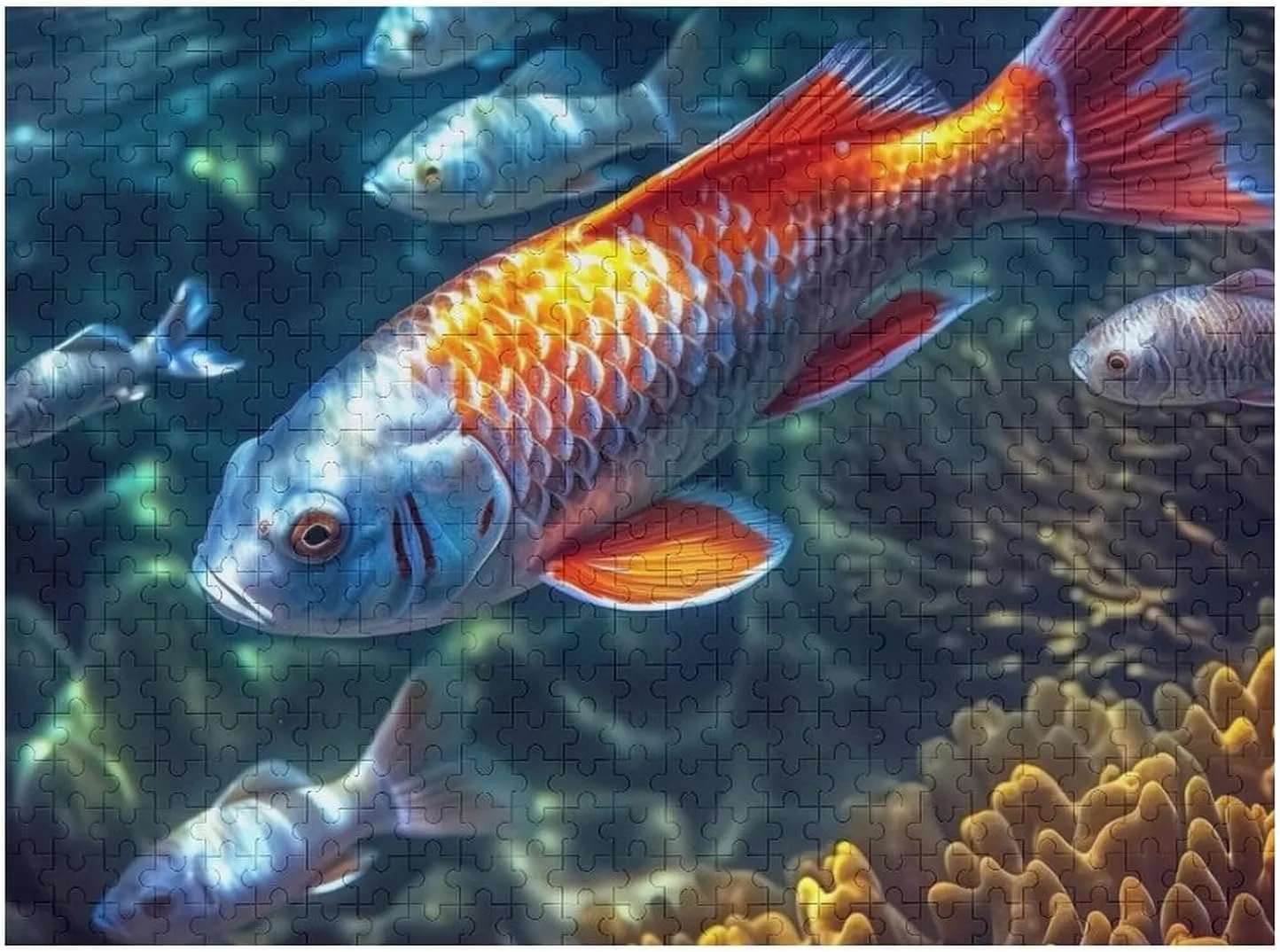 Puzzle 500 Pieces Personalized Colorful Fish Swimming Puzzle for Adults Pet Puzzle Wooden Picture Puzzle Challenging Puzzle with Storage Bag Family Reunion Puzzle for Wedding Gift