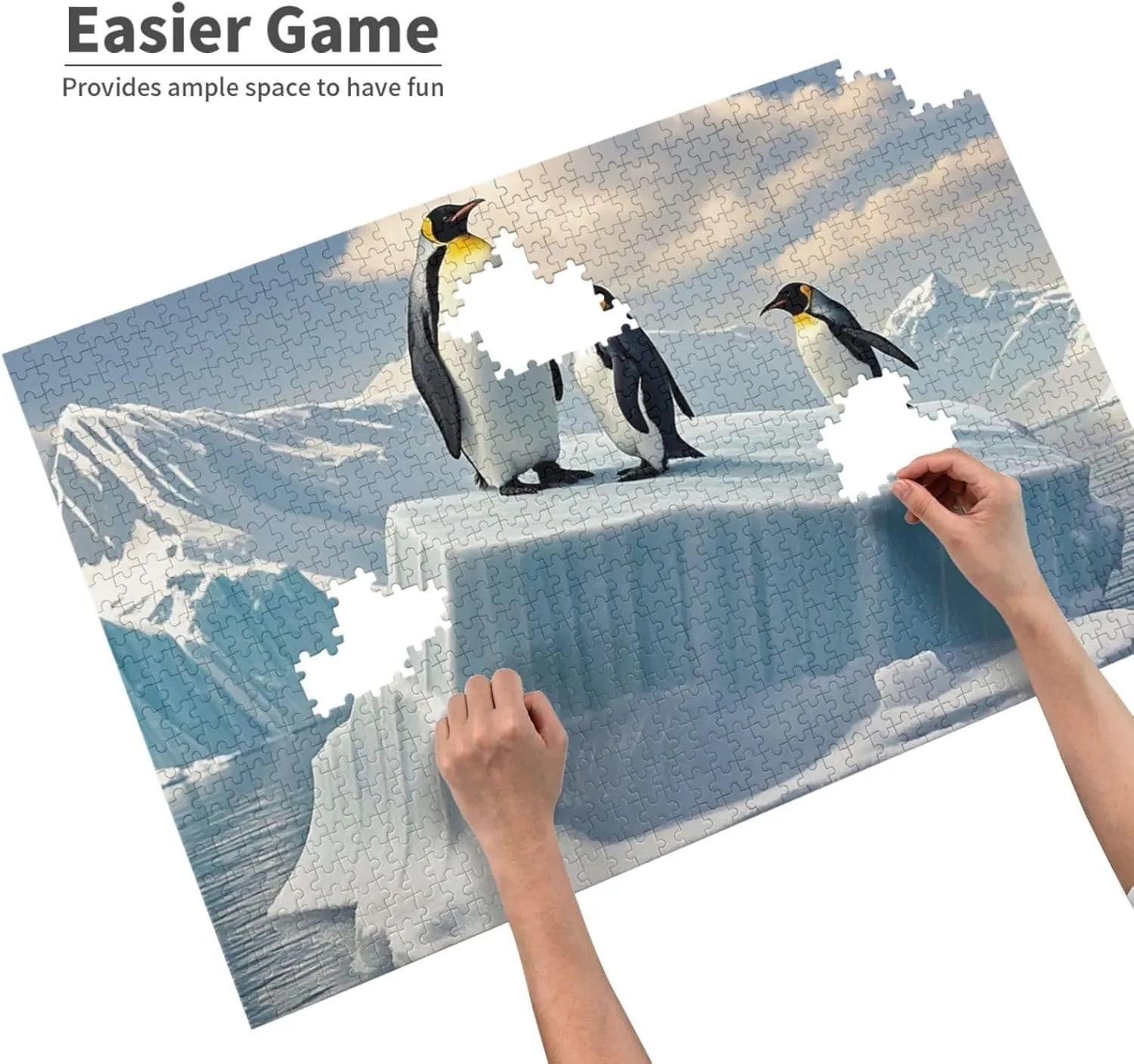 Puzzles 1000 Pieces Personalized Jigsaw Puzzles Penguins On The Iceberg Photo Puzzle with Storage Bag Challenging Picture Puzzle for Adults Picture Puzzle for Family Decor Jigsaw 29.5" x 19.7"