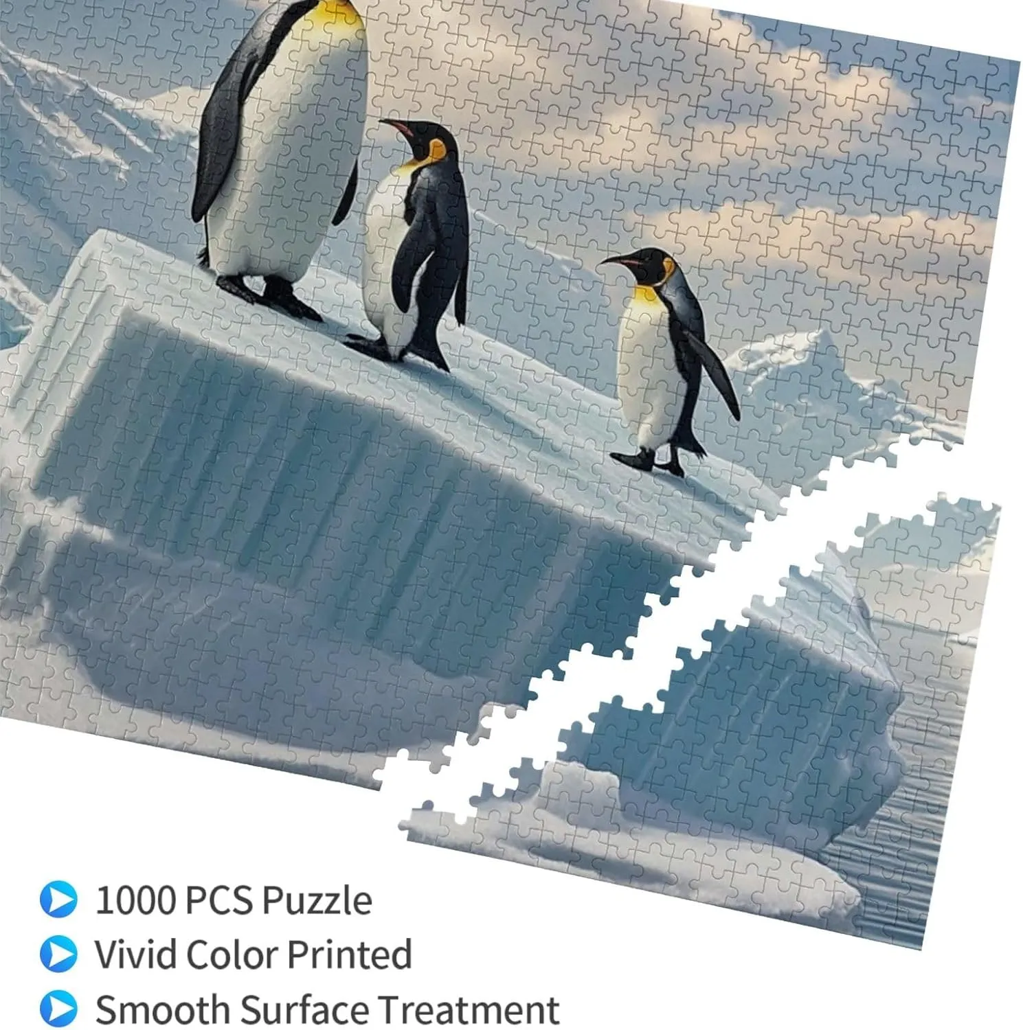 Puzzles 1000 Pieces Personalized Jigsaw Puzzles Penguins On The Iceberg Photo Puzzle with Storage Bag Challenging Picture Puzzle for Adults Picture Puzzle for Family Decor Jigsaw 29.5" x 19.7"