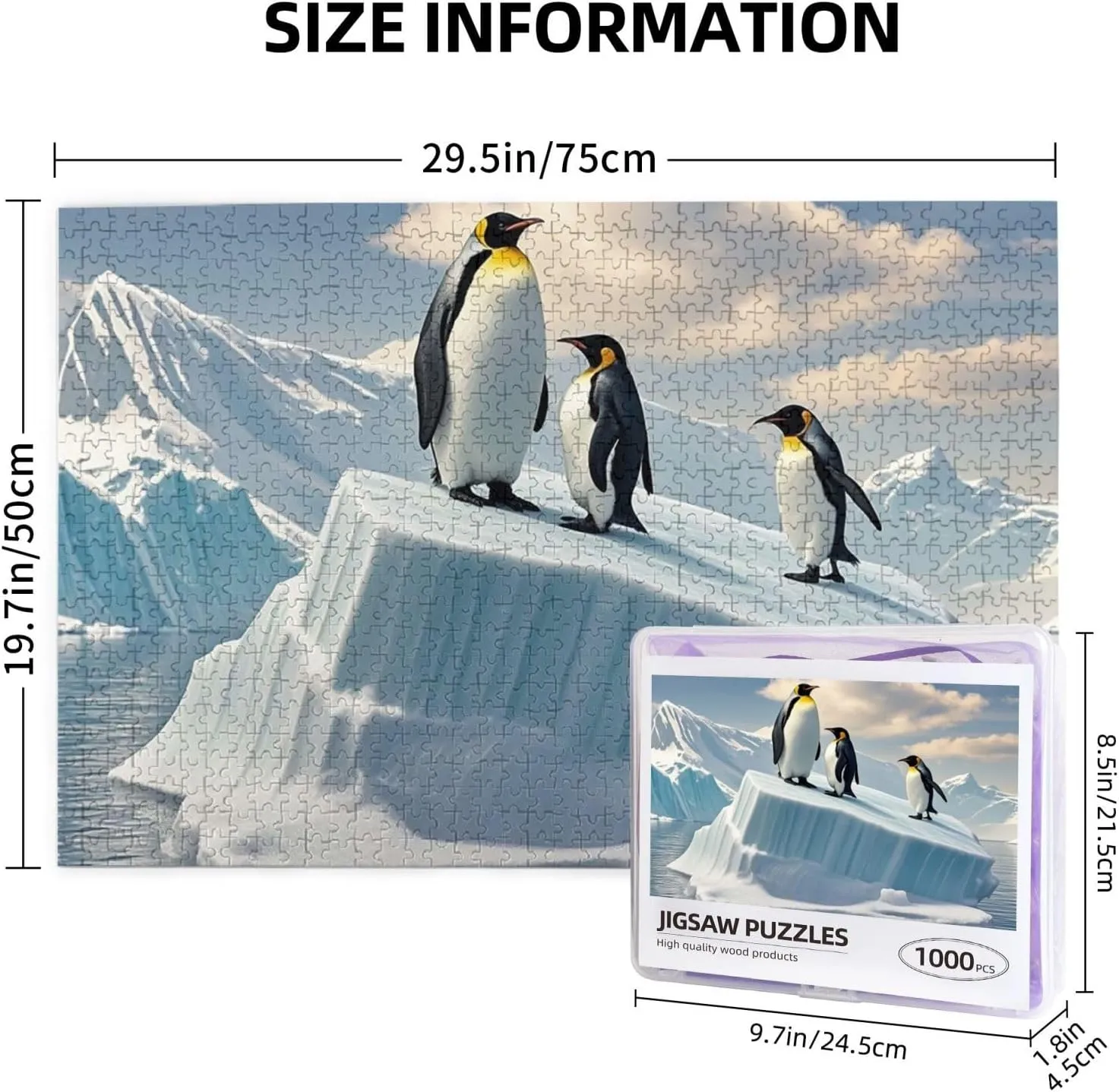 Puzzles 1000 Pieces Personalized Jigsaw Puzzles Penguins On The Iceberg Photo Puzzle with Storage Bag Challenging Picture Puzzle for Adults Picture Puzzle for Family Decor Jigsaw 29.5" x 19.7"