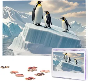 Puzzles 1000 Pieces Personalized Jigsaw Puzzles Penguins On The Iceberg Photo Puzzle with Storage Bag Challenging Picture Puzzle for Adults Picture Puzzle for Family Decor Jigsaw 29.5" x 19.7"