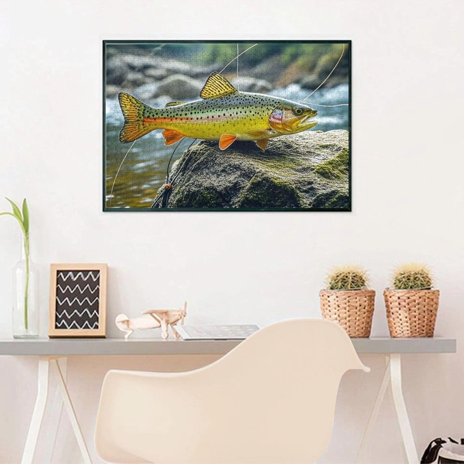 Puzzles 1000 Pieces Personalized Jigsaw Puzzles Brook Trout Fly Fishing Photo Puzzle with Storage Bag Challenging Picture Puzzle for Adults Picture Puzzle for Family Decor Jigsaw 29.5" x 19.7"