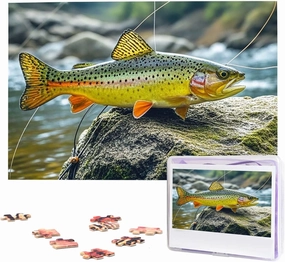 Puzzles 1000 Pieces Personalized Jigsaw Puzzles Brook Trout Fly Fishing Photo Puzzle with Storage Bag Challenging Picture Puzzle for Adults Picture Puzzle for Family Decor Jigsaw 29.5" x 19.7"