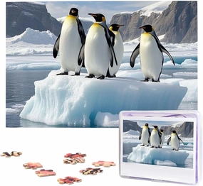 Puzzles 1000 Pieces Personalized Jigsaw Puzzles Penguins On The Iceberg Photo Puzzle with Storage Bag Challenging Picture Puzzle for Adults Picture Puzzle for Family Decor Jigsaw 29.5" x 19.7"