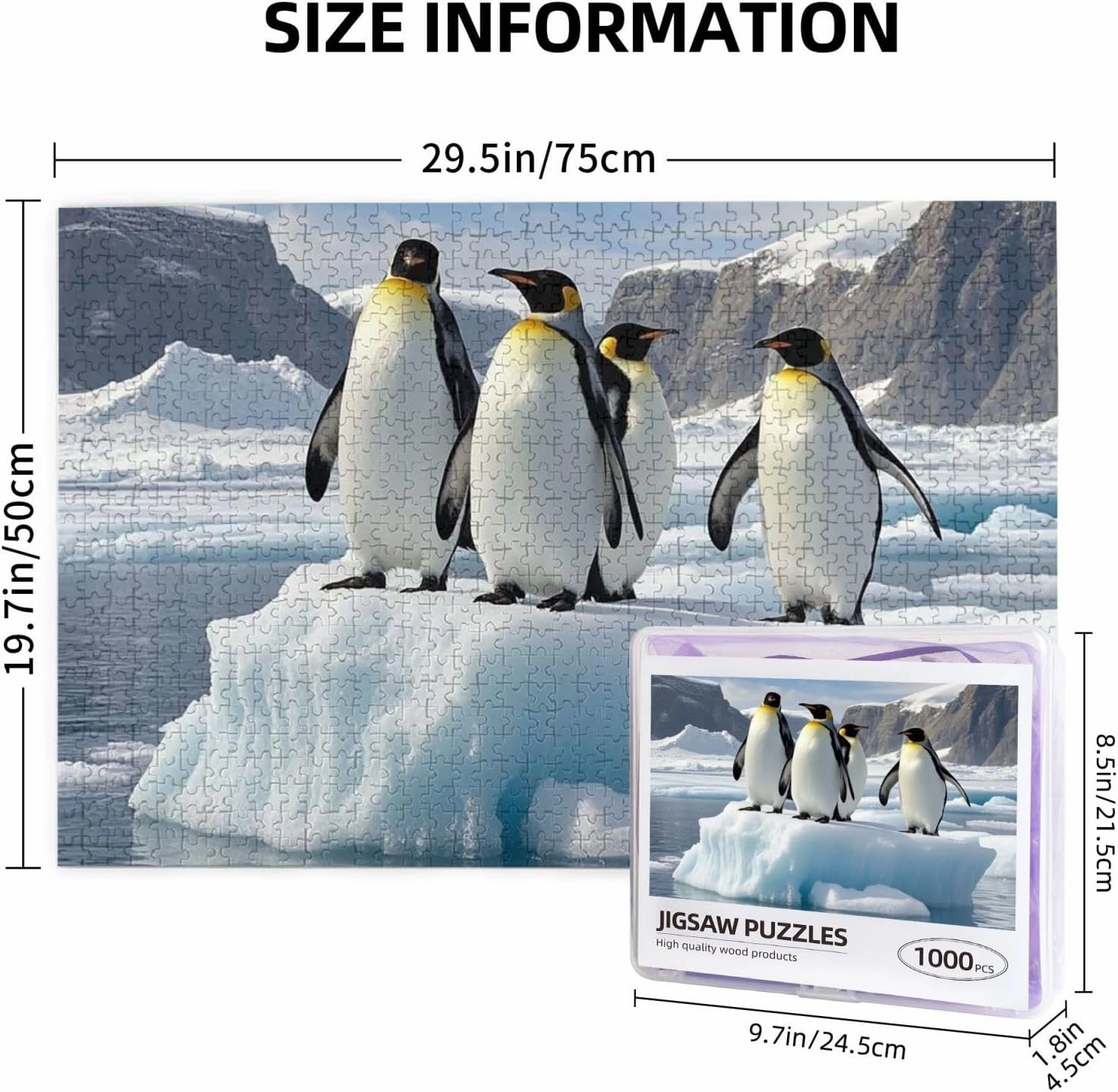 Puzzles 1000 Pieces Personalized Jigsaw Puzzles Penguins On The Iceberg Photo Puzzle with Storage Bag Challenging Picture Puzzle for Adults Picture Puzzle for Family Decor Jigsaw 29.5" x 19.7"