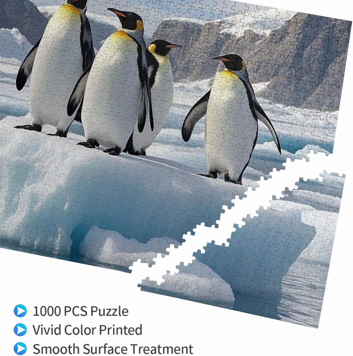 Puzzles 1000 Pieces Personalized Jigsaw Puzzles Penguins On The Iceberg Photo Puzzle with Storage Bag Challenging Picture Puzzle for Adults Picture Puzzle for Family Decor Jigsaw 29.5" x 19.7"