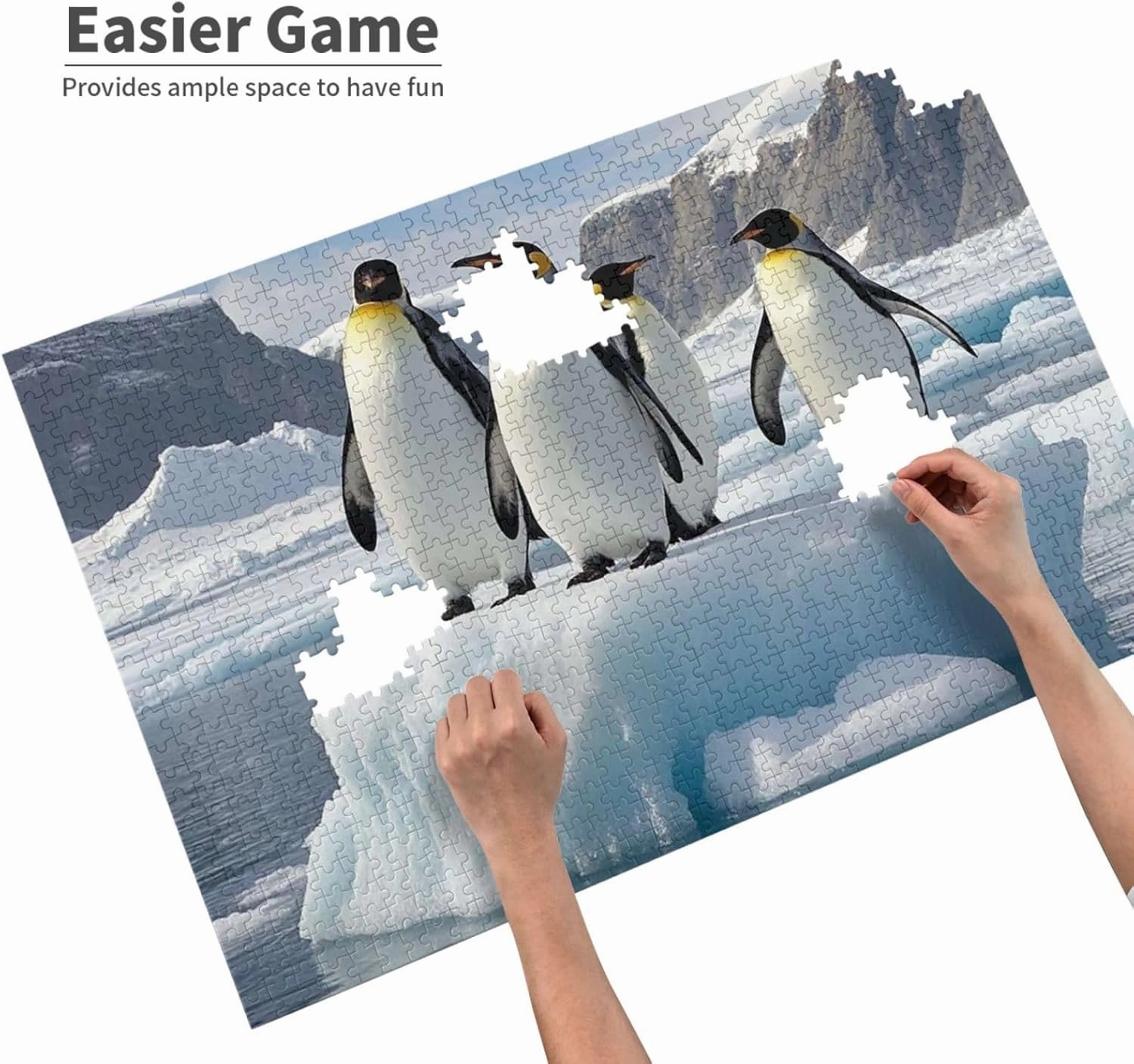 Puzzles 1000 Pieces Personalized Jigsaw Puzzles Penguins On The Iceberg Photo Puzzle with Storage Bag Challenging Picture Puzzle for Adults Picture Puzzle for Family Decor Jigsaw 29.5" x 19.7"