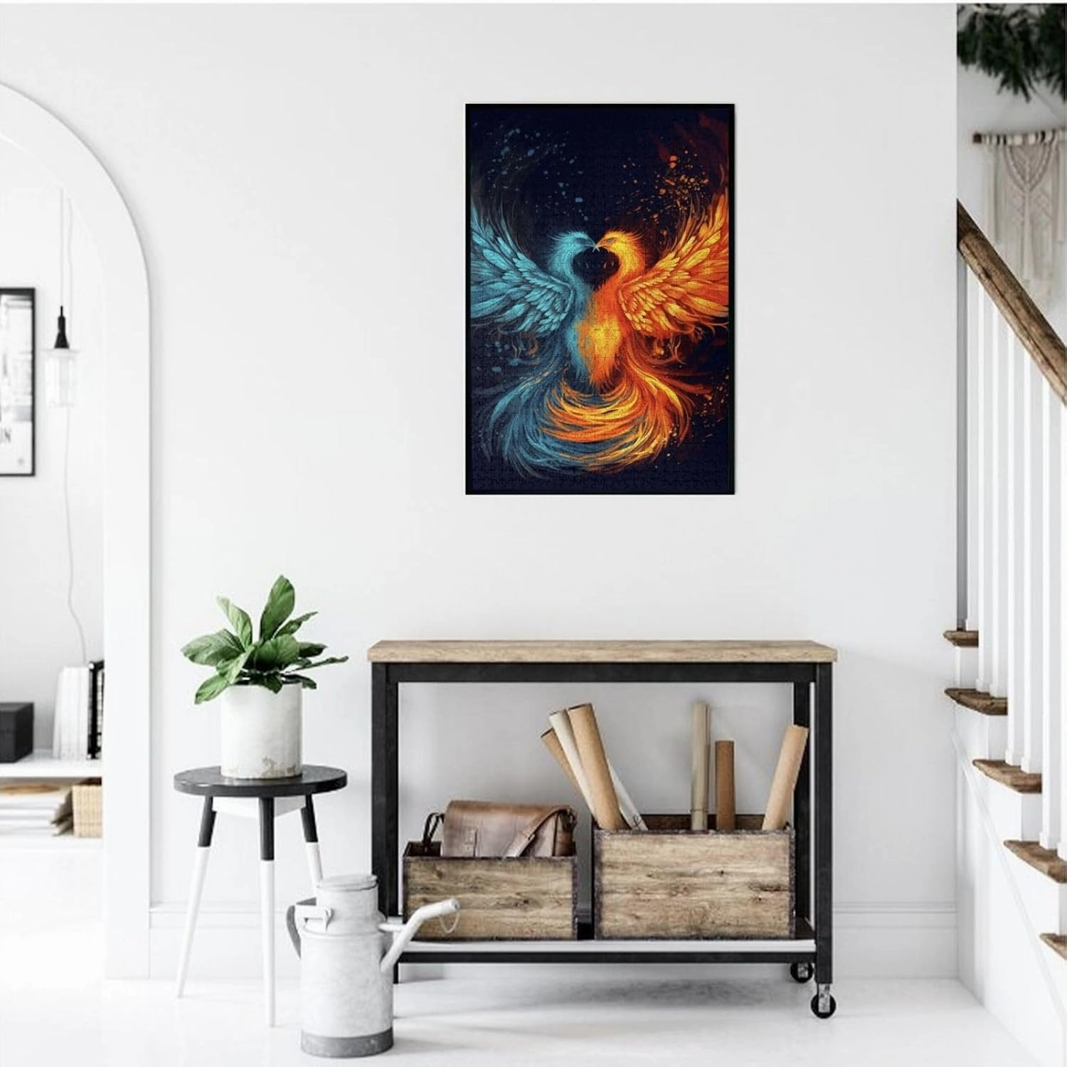Puzzles 1000 Pieces Personalized Jigsaw Puzzles Photos Puzzle for Adults Fire and Water Phoenix Jigsaw Puzzles Challenging Picture Puzzle for Men Women Home Decor (19.7" x 29.5")