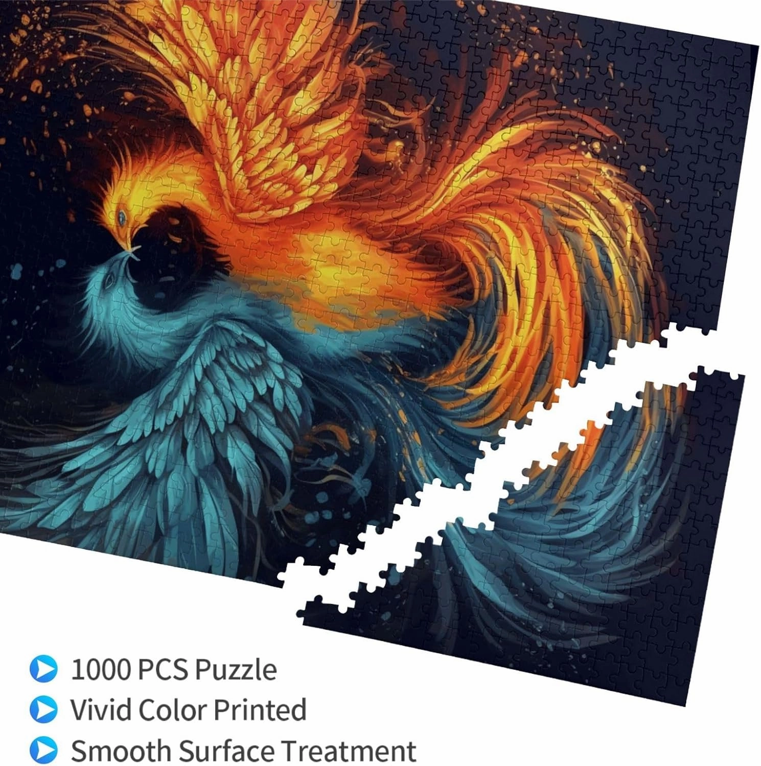 Puzzles 1000 Pieces Personalized Jigsaw Puzzles Photos Puzzle for Adults Fire and Water Phoenix Jigsaw Puzzles Challenging Picture Puzzle for Men Women Home Decor (19.7" x 29.5")