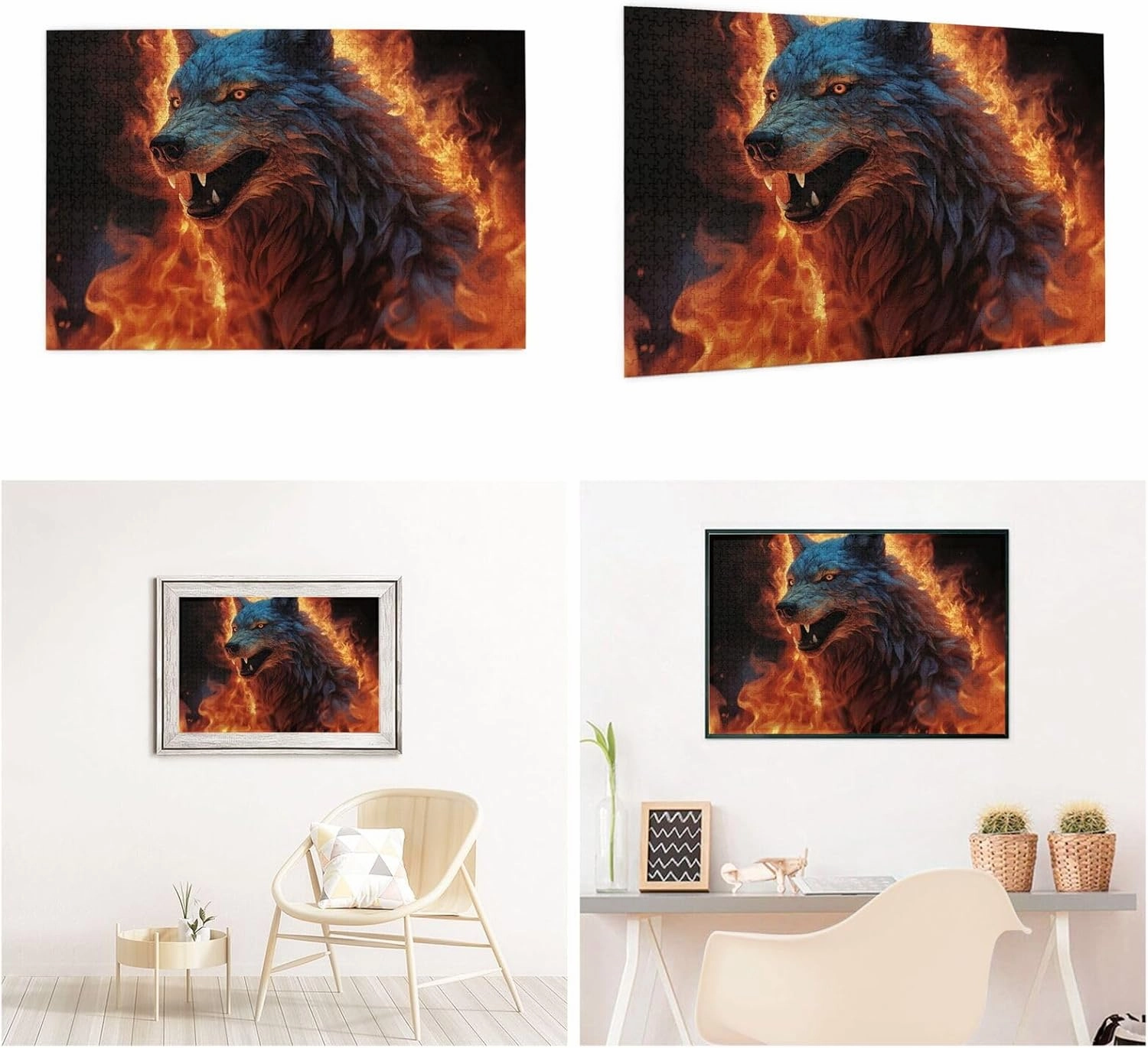 Puzzles 1000 Pieces Personalized Jigsaw Puzzles Wolf Surrounded by Fire Photo Puzzle with Storage Bag Challenging Picture Puzzle for Adults Picture Puzzle for Family Decor Jigsaw 29.5" x 19.7"