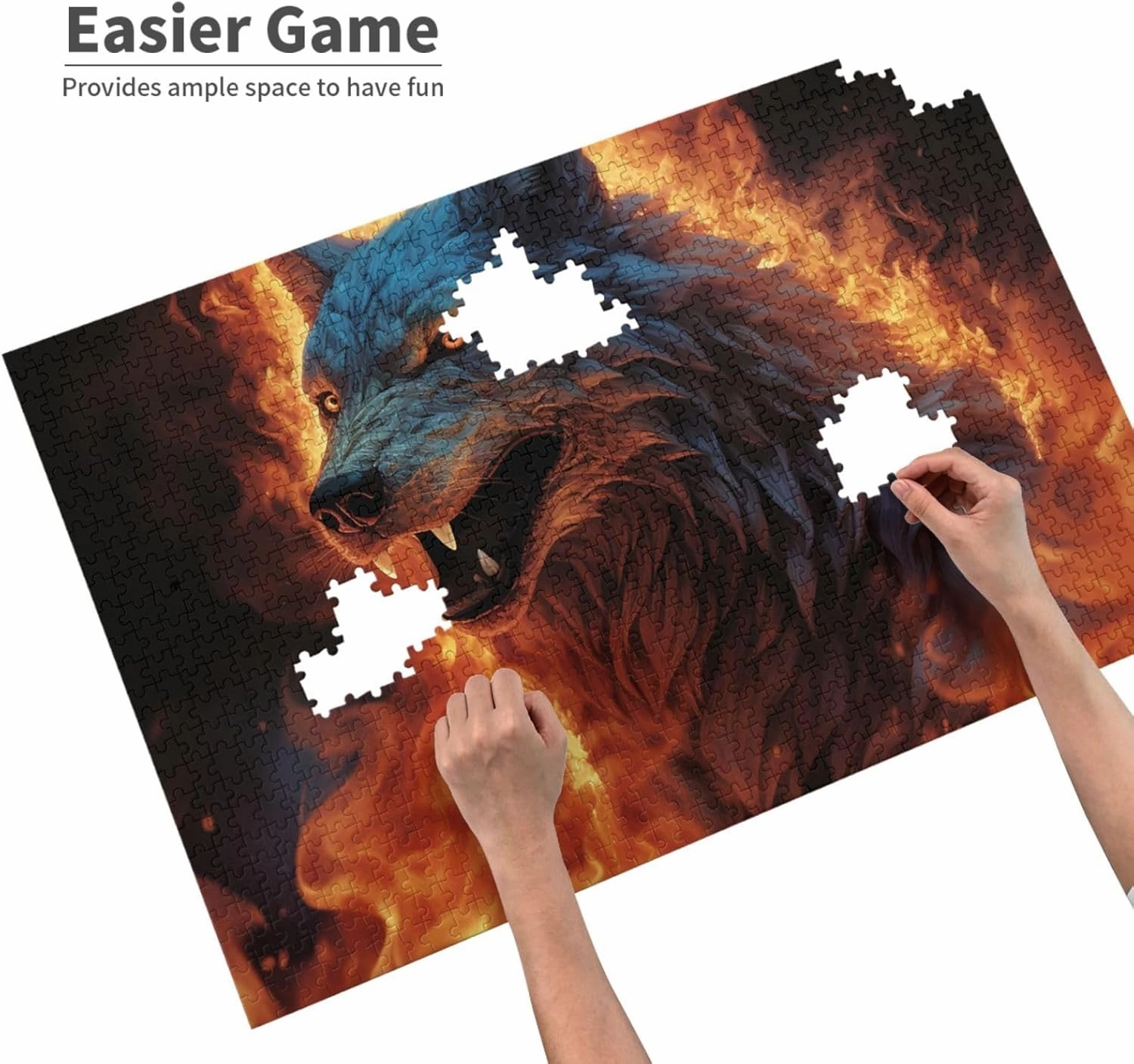 Puzzles 1000 Pieces Personalized Jigsaw Puzzles Wolf Surrounded by Fire Photo Puzzle with Storage Bag Challenging Picture Puzzle for Adults Picture Puzzle for Family Decor Jigsaw 29.5" x 19.7"
