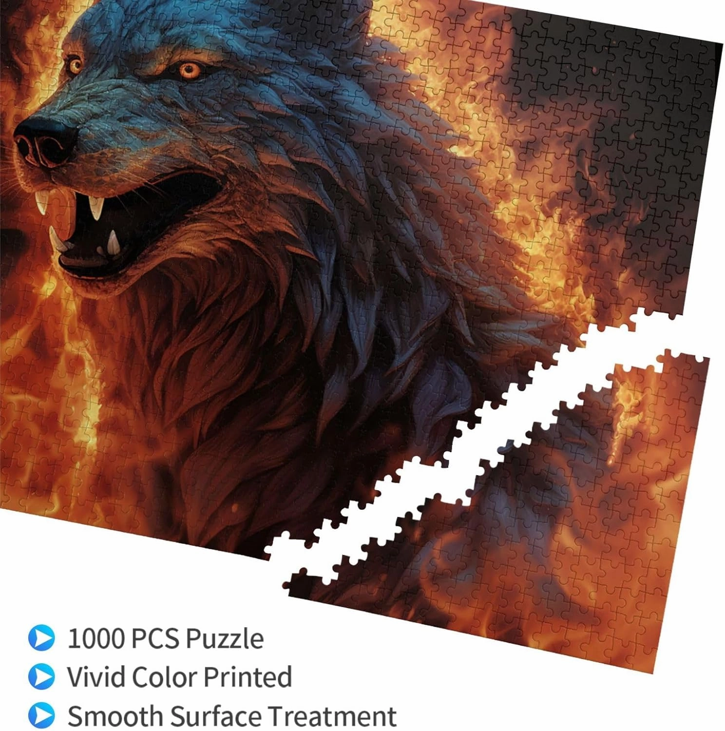 Puzzles 1000 Pieces Personalized Jigsaw Puzzles Wolf Surrounded by Fire Photo Puzzle with Storage Bag Challenging Picture Puzzle for Adults Picture Puzzle for Family Decor Jigsaw 29.5" x 19.7"