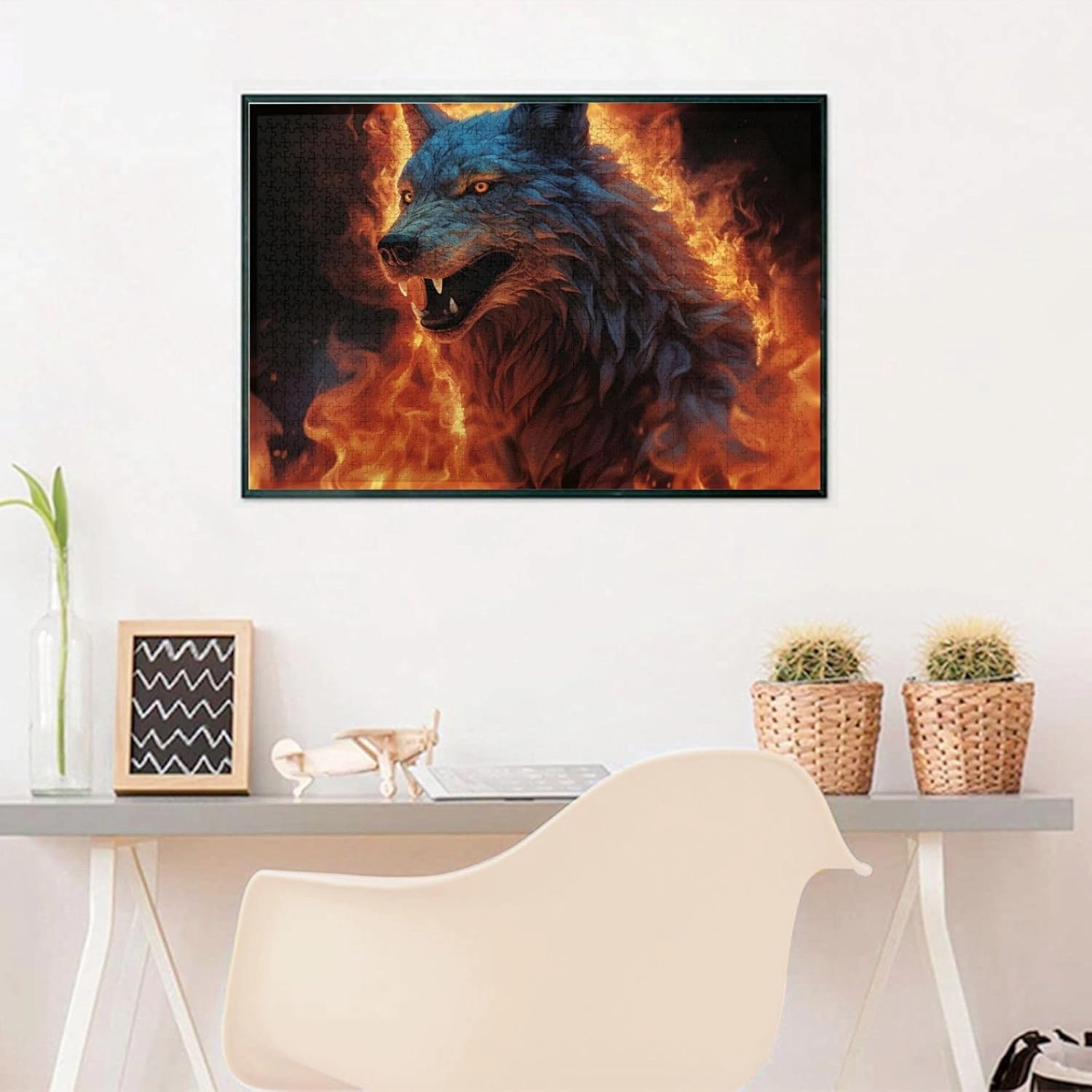 Puzzles 1000 Pieces Personalized Jigsaw Puzzles Wolf Surrounded by Fire Photo Puzzle with Storage Bag Challenging Picture Puzzle for Adults Picture Puzzle for Family Decor Jigsaw 29.5" x 19.7"