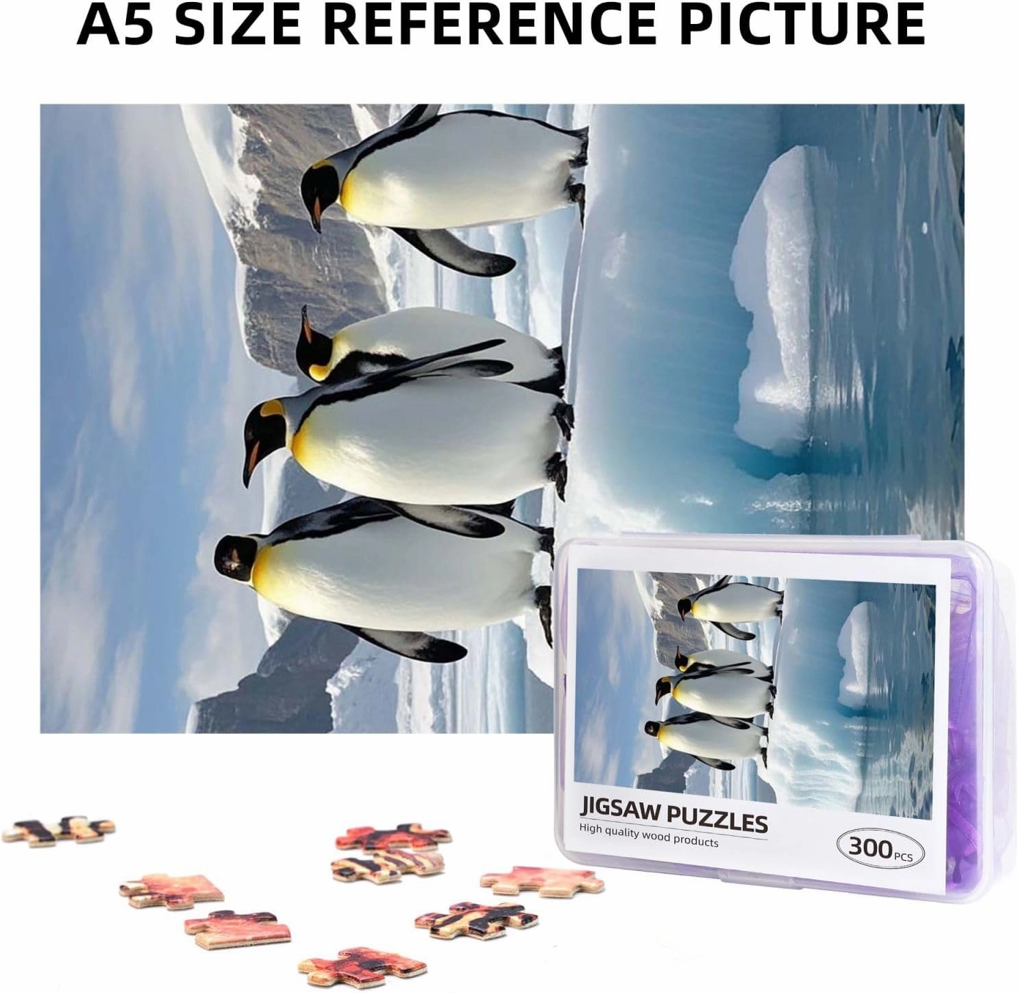 Puzzles 300 Pieces Personalized Jigsaw Puzzles Penguins On The Iceberg Photo Puzzle with Storage Bag Challenging Picture Puzzle for Adults Picture Puzzle for Family Decor Jigsaw (10.2" x 15")