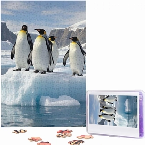 Puzzles 300 Pieces Personalized Jigsaw Puzzles Penguins On The Iceberg Photo Puzzle with Storage Bag Challenging Picture Puzzle for Adults Picture Puzzle for Family Decor Jigsaw (10.2" x 15")