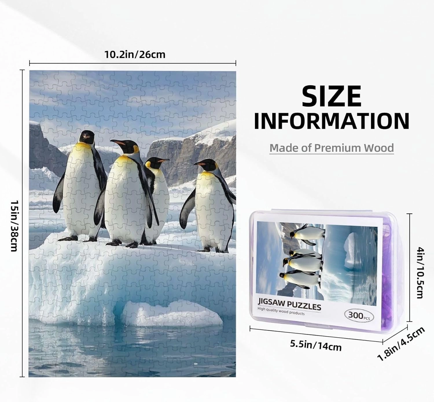 Puzzles 300 Pieces Personalized Jigsaw Puzzles Penguins On The Iceberg Photo Puzzle with Storage Bag Challenging Picture Puzzle for Adults Picture Puzzle for Family Decor Jigsaw (10.2" x 15")