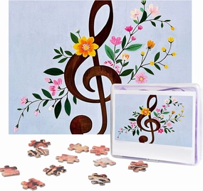 Puzzles 500 Pieces (20.4" x 15") Personalized Jigsaw Puzzles Musical Note Floral Puzzle Challenging Photo Puzzle with Storage Bag Picture Puzzle for Adults Family