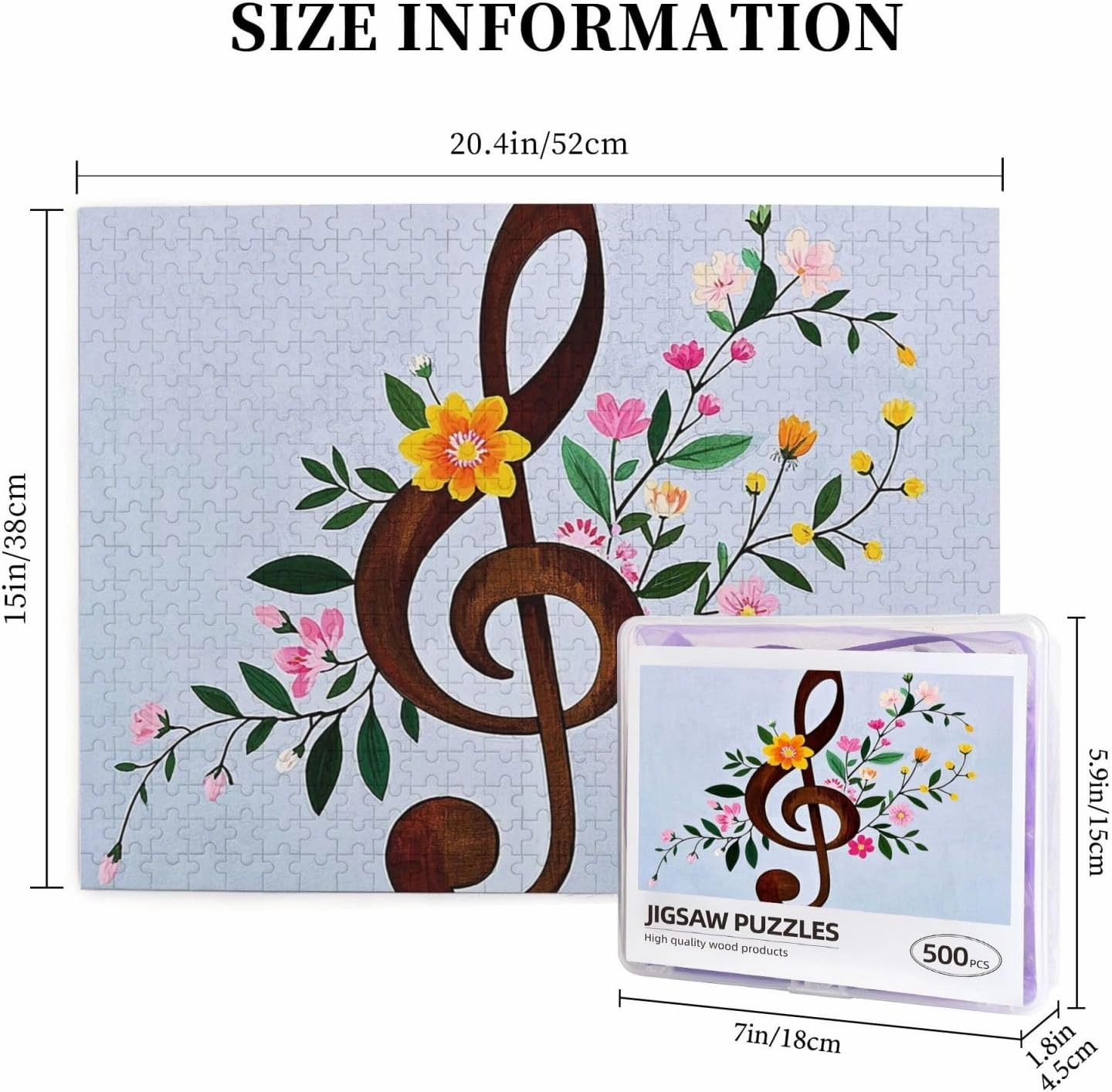 Puzzles 500 Pieces (20.4" x 15") Personalized Jigsaw Puzzles Musical Note Floral Puzzle Challenging Photo Puzzle with Storage Bag Picture Puzzle for Adults Family