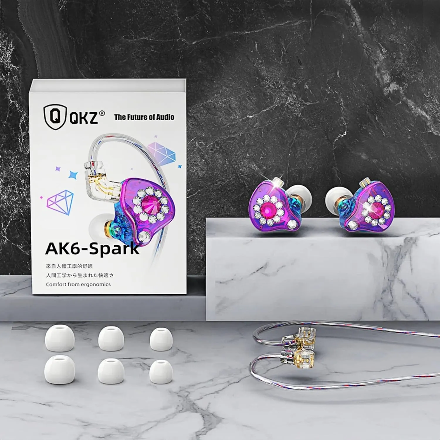 QKZ AK6 Spark Wired HiFi Headphone with Microphone,Gaming Earbuds,IEM Earphones, in Ears for Singers Musicians,11mm PET Composite Diaphragm Dynamic (Colorful)
