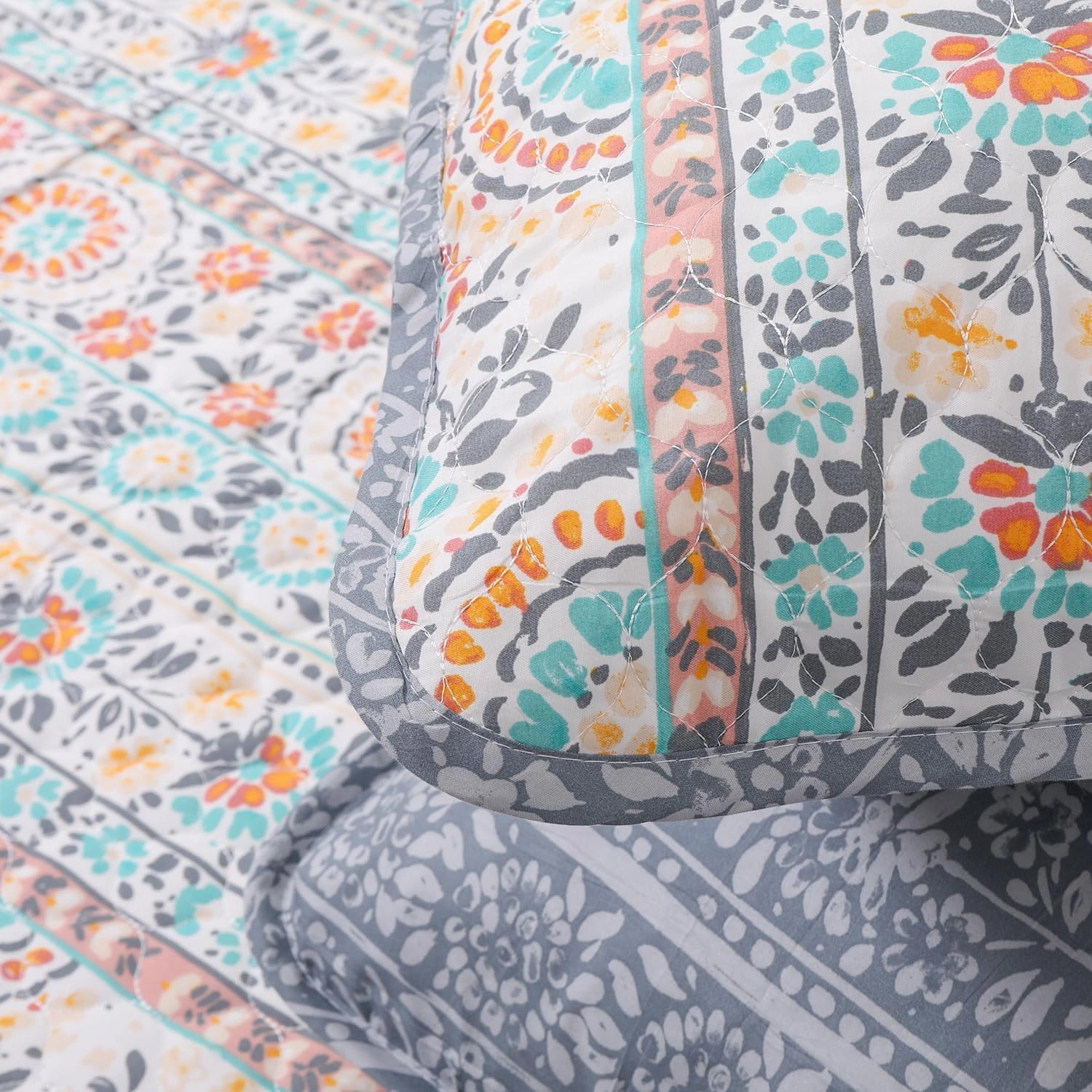 Quilt Set Twin Size 2 Piece, Cosima Striped Printed Bedding Coverlet Set, Lightweight Soft Reversible Bedspread Sets for All Season (1 Quilt & 1 Pillow Shams)
