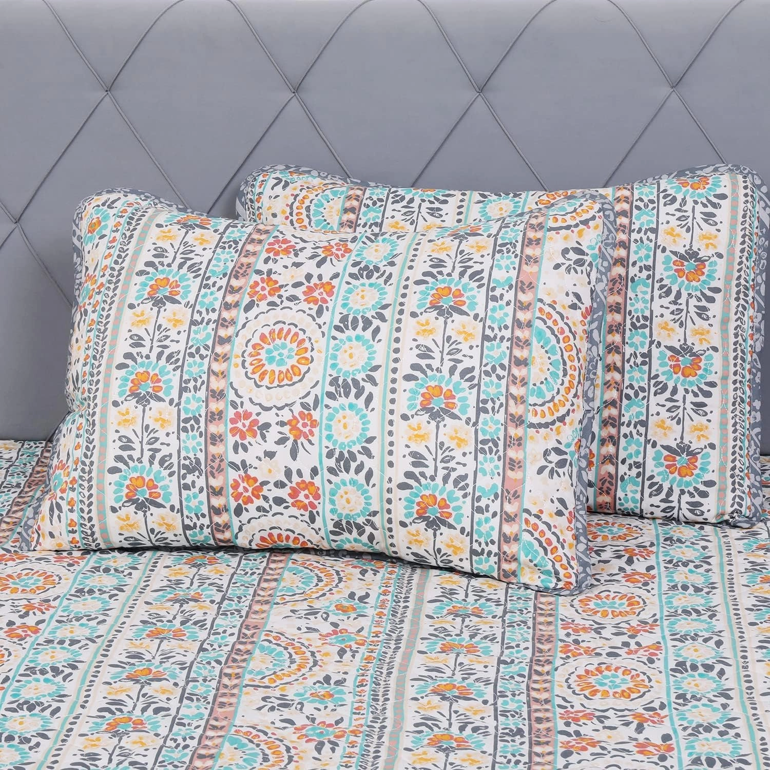 Quilt Set Twin Size 2 Piece, Cosima Striped Printed Bedding Coverlet Set, Lightweight Soft Reversible Bedspread Sets for All Season (1 Quilt & 1 Pillow Shams)