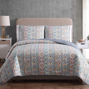 Quilt Set Twin Size 2 Piece, Cosima Striped Printed Bedding Coverlet Set, Lightweight Soft Reversible Bedspread Sets for All Season (1 Quilt & 1 Pillow Shams)