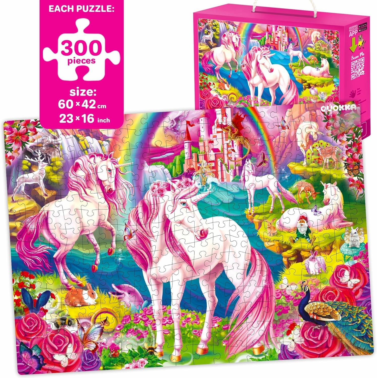 QUOKKA 300 Pieces Puzzles for Kids Ages 10-12 - 3X Set Floor Jigsaw Puzzles for 8-10 yo - Toy for Learning Unicorn – Jigsaw Educational Game for Adult Family Boy and Girl