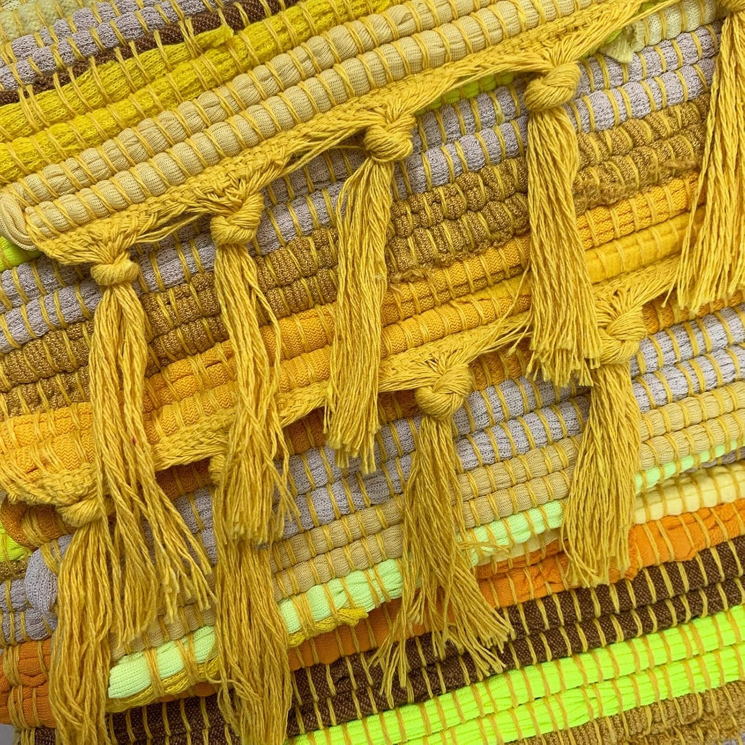 Rag Rug 2x4 Chindi Rug Cotton Hand Woven Yellow Bedroom Farmhouse Kitchen Floor Mat Reversible Striped Throw Carpet for Living Room Entryway Eco Friendly Area Rug, Yellow