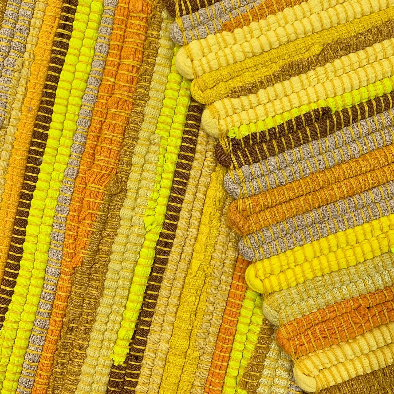 Rag Rug 2x4 Chindi Rug Cotton Hand Woven Yellow Bedroom Farmhouse Kitchen Floor Mat Reversible Striped Throw Carpet for Living Room Entryway Eco Friendly Area Rug, Yellow