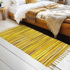 Rag Rug 2x4 Chindi Rug Cotton Hand Woven Yellow Bedroom Farmhouse Kitchen Floor Mat Reversible Striped Throw Carpet for Living Room Entryway Eco Friendly Area Rug, Yellow