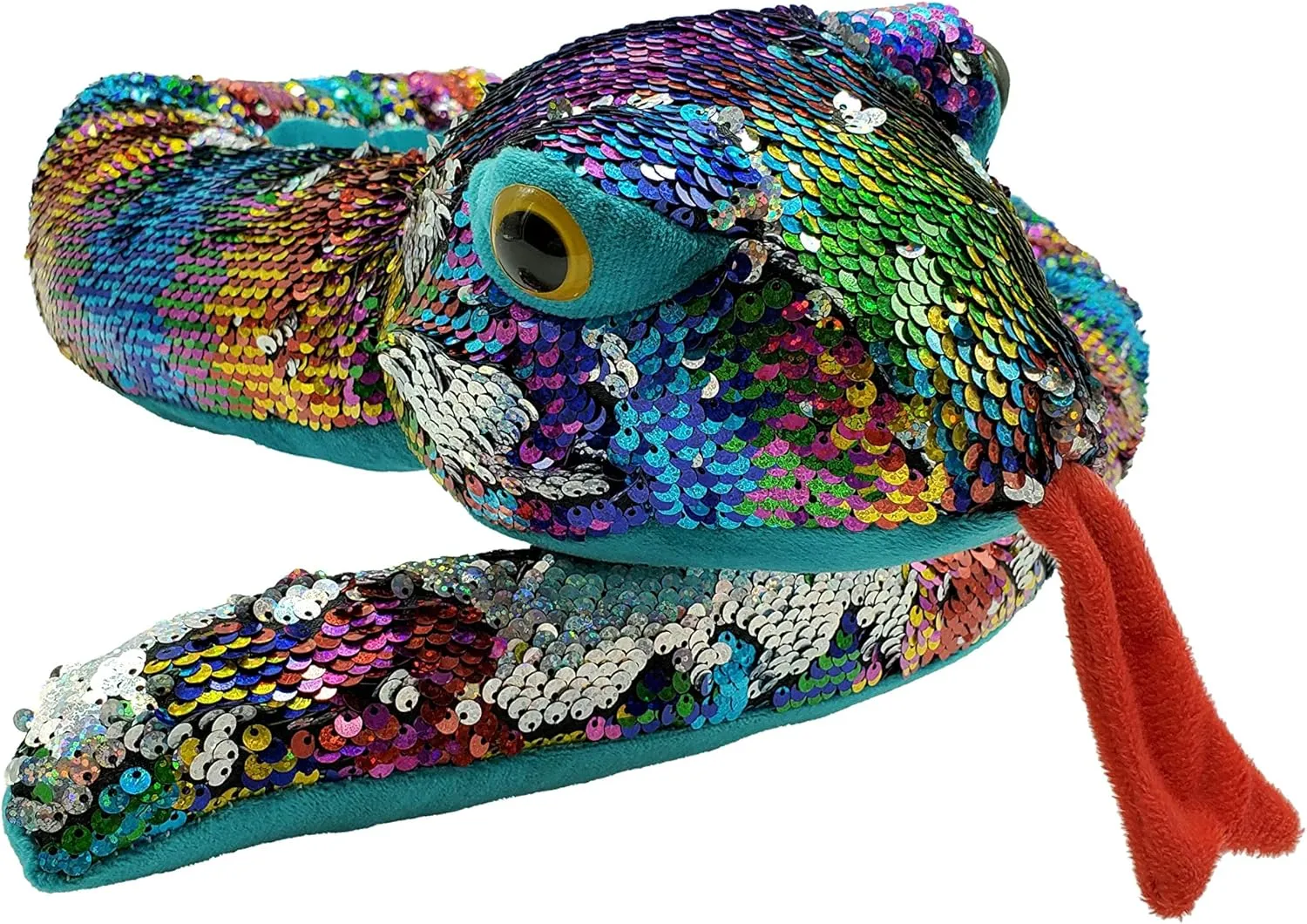 Rainbow Flip Sequin Stuffed Snake - Reversible Sequin Pet Snake Stuffed Animal - Giant 60 inches long