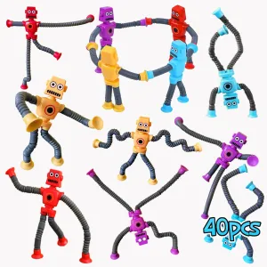 Random Telescopic Suction Cup Robot Toy, Pop Tubes Fidget Toys, Telescopic Sensory Toys for Anti Anxiety Girls Boys Toddlers Treasure Box Classroom Prizes Gifts Party Favor 3-8 8-12 (Multicolor 40PCS)