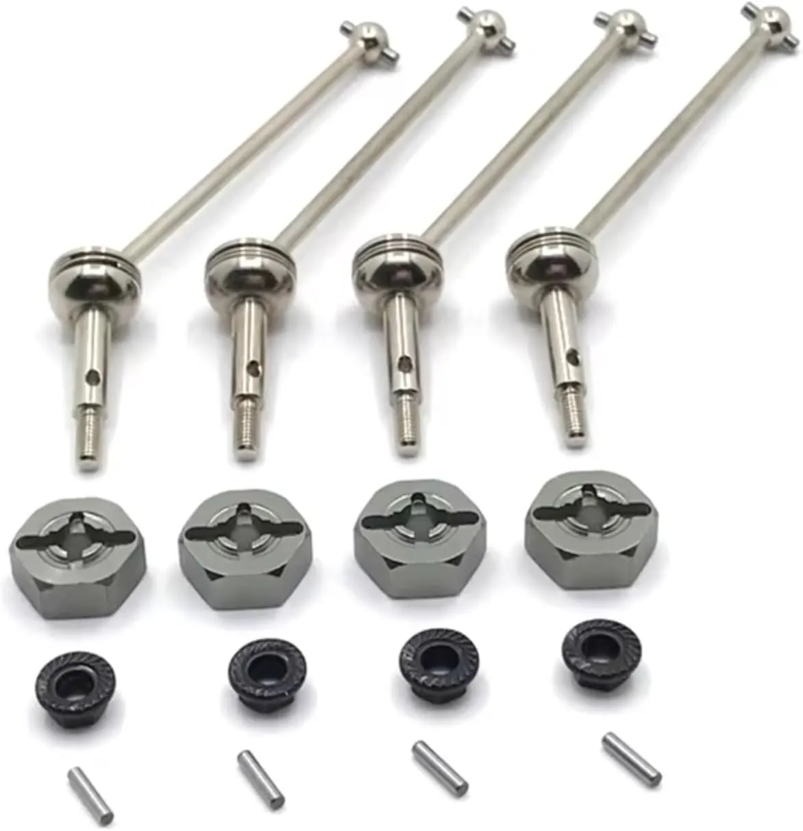RC Car DIY Parts for WLtoys 144001 144002 144010 124016 124017 124018 124019 12mm Metal Adapter Front and Rear Driveshafts RC Car Upgrade Parts(Gray)