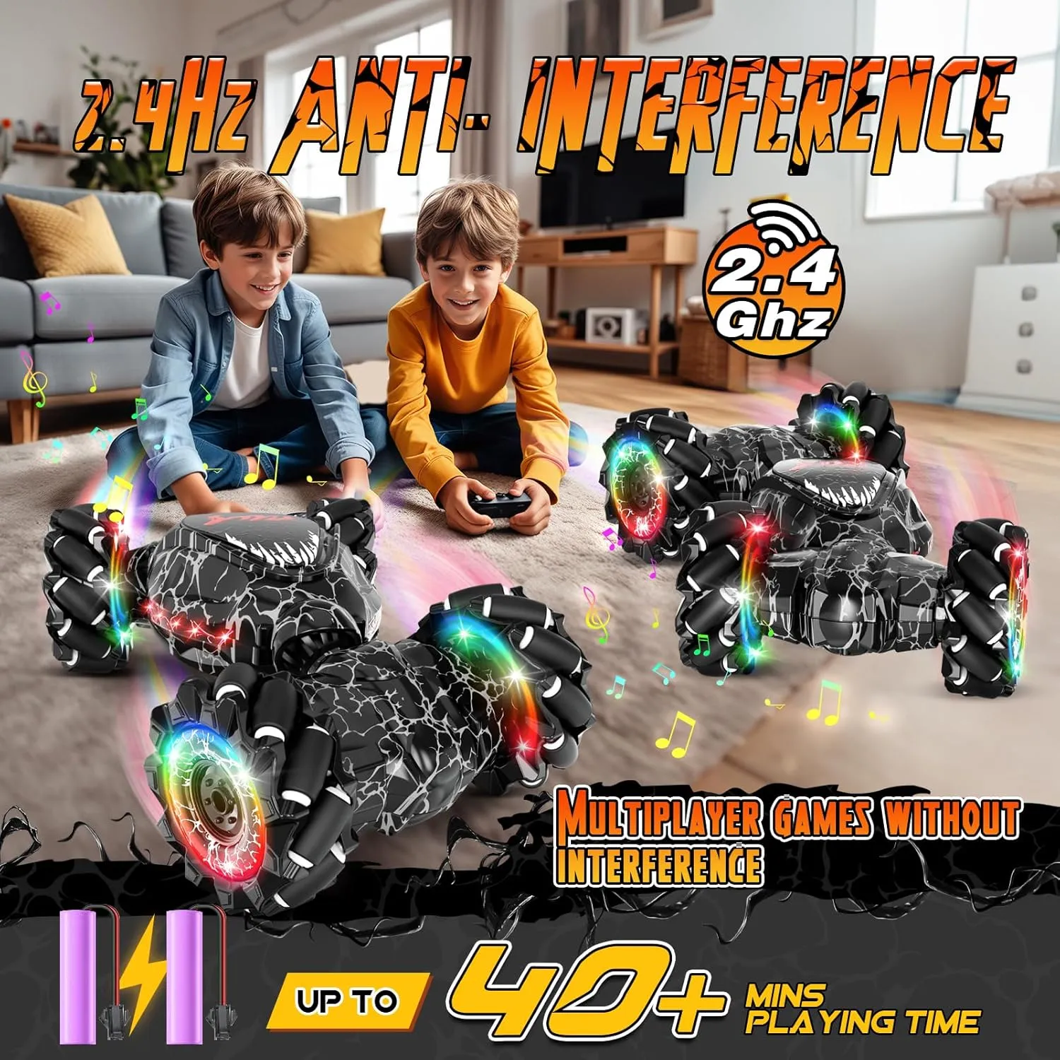 RC Stunt Car, 2.4GHz LED Gesture Sensing, 4WD Double Sided Rotation with Lights and Music, All Terrain Rotation Drift Car - Birthday Gifts for Boys & Girls (Black)