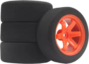 RC Upgrade Parts for HSP 94123 for Sakura D4 Tiangong for TT02 1/10 RC Tire Professional for Racing Flat Car 6 Degrees Hub Flat Car Sponge Tire(Orange)