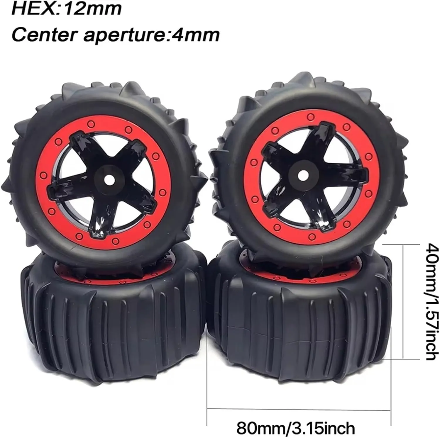 Rc Wheel Rim Tire for Wltoys 144001 124018 for HBX for MJX for ZWN for SMAX 1625 for RH1635 for 9IMOD 4pcs RC 1/16 1/14 for Buggy Tires Hex 12mm Tyre Wheels(Red)