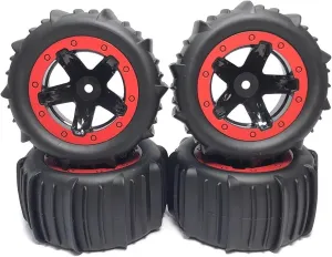 Rc Wheel Rim Tire for Wltoys 144001 124018 for HBX for MJX for ZWN for SMAX 1625 for RH1635 for 9IMOD 4pcs RC 1/16 1/14 for Buggy Tires Hex 12mm Tyre Wheels(Red)