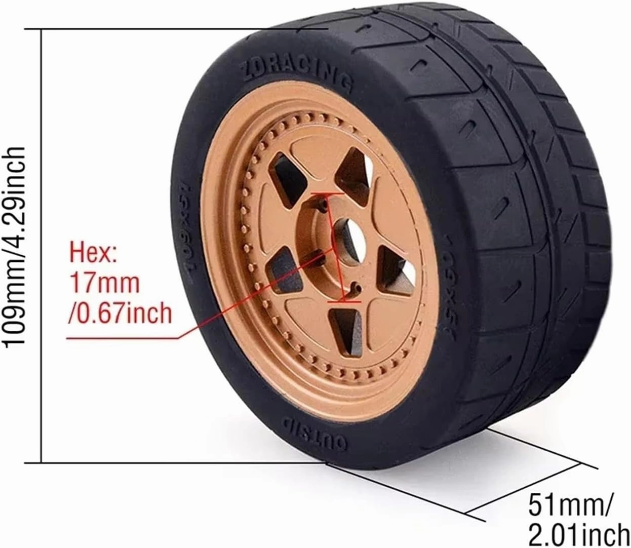 Rc Car Wheel Rim Tire Compatible with ARRMA for ZD for Racing for EX07 1/7 4WD Brushless RC for Racing Car 109mm RC Tires Wheel 17mm Hex Hub 8585 Tyre(2Pcs)