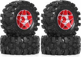 Rc Car Wheel Rim Tire Compatible with TRX4M for SCX24 AX24 for FCX24 1/18 1/24 RC Cars Upgrade Part Crawler Car 57Mm 1.0Inch Metal Beadlock Wheel Tire Set(Red)