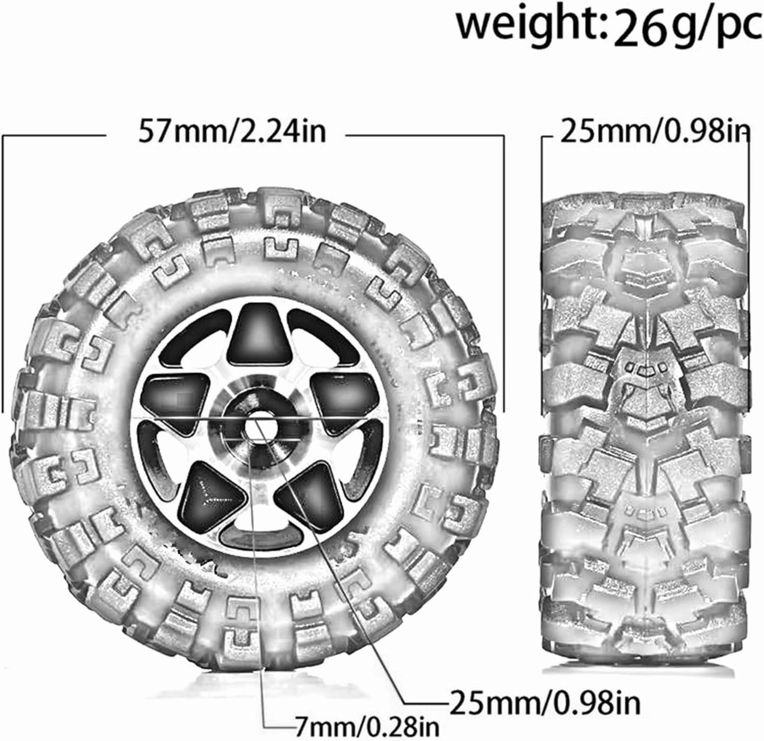 Rc Car Wheel Rim Tire Compatible with TRX4M for SCX24 AX24 for FCX24 1/18 1/24 RC Cars Upgrade Part Crawler Car 57Mm 1.0Inch Metal Beadlock Wheel Tire Set(Red)