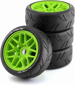 Rc Car Wheel Rim Tire Compatible with WRC 1/8 Pull Feishen Ping Run GT for Racing Highway Short Course Truck Tires Wheel Wear-Resistant Tires 17mm Adapter 4pcs(Green,B)