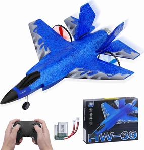 RC Plane 2CH RC Airplane Toys HW39 Fighter 2.4GHz Remote Control Plane RTF for Beginner, Kids and Adults F35 Aeroplane with Night Lights USB Charging (Blue)