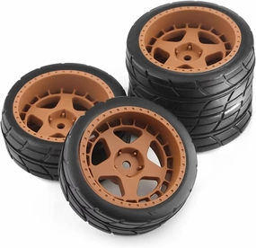 RC Repair Parts Compatible with Tamiya for TT02 XV01 XV02 TA06 PTG-2 144001 144010 124007 124017 110 RC for Racing Car 4pcs 65mm Rubber Tire Wheel Tyre(Yellow)