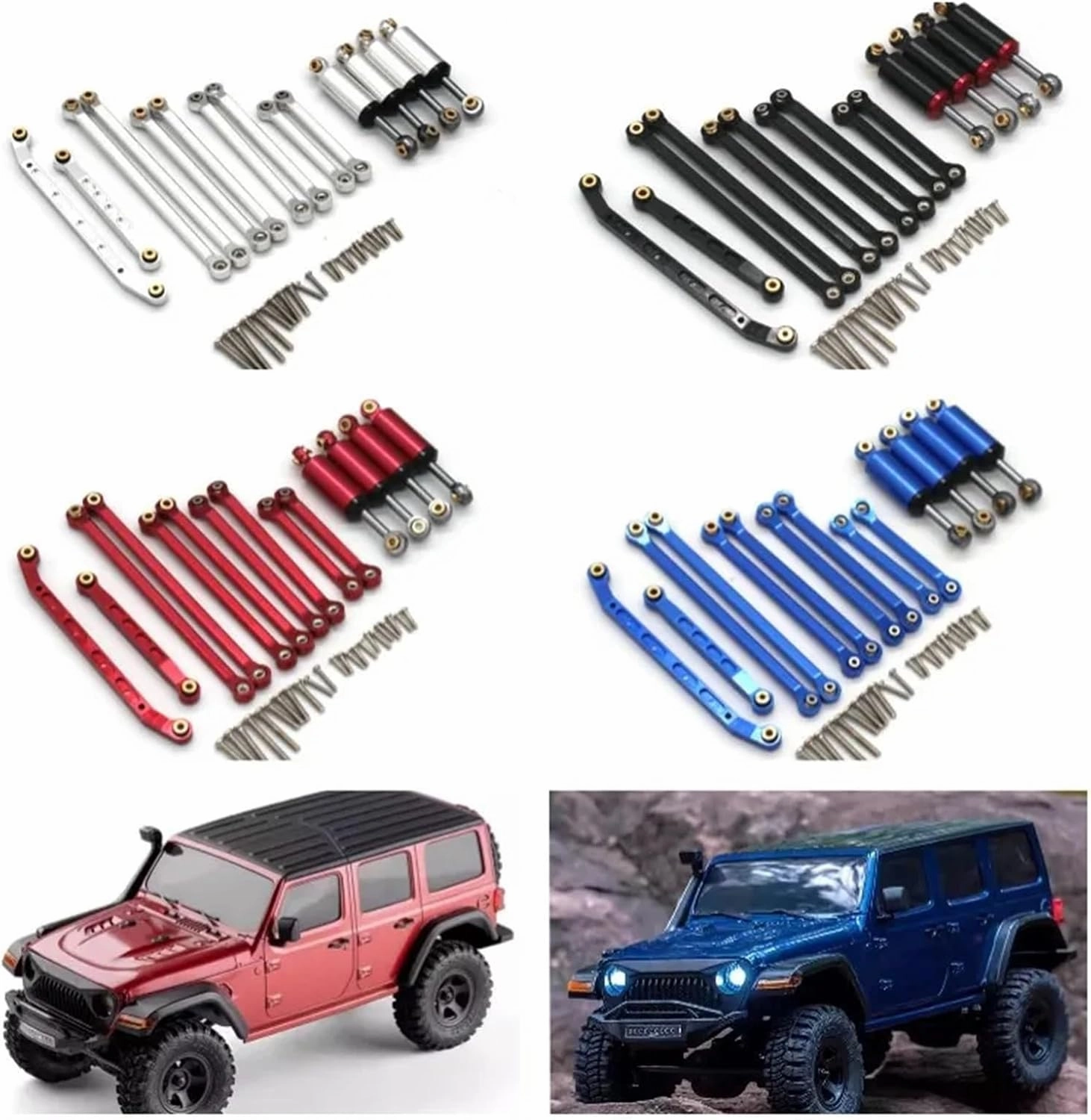 RC Upgrade Parts for Wltoys for FMS for EAZYRC 1/18 RC Remote Control Car Metal Upgrade Accessories Shock Absorber Trolley Set(Silver)