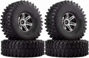 Rc Wheel Rim Tire for Axial for SCX10 90046 RC Car Parts 4Pcs 1.9" Beadlock Wheel Rim & 1.9 Rubber Tires Set for 1/10 RC Crawler(Silver)
