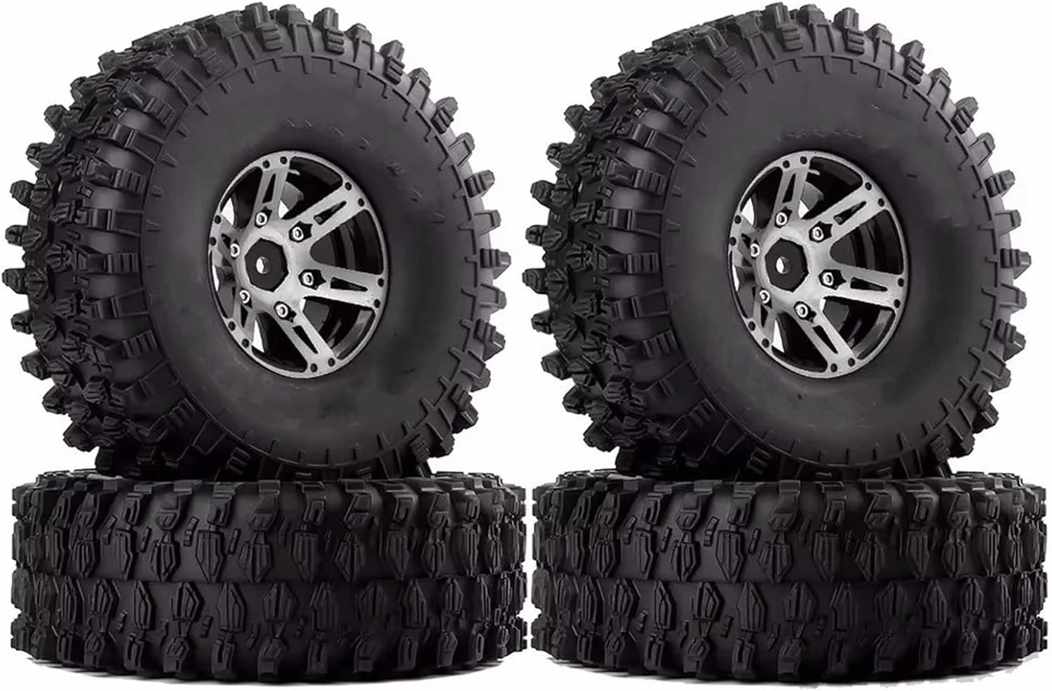 Rc Wheel Rim Tire for Axial for SCX10 90046 RC Car Parts 4Pcs 1.9" Beadlock Wheel Rim & 1.9 Rubber Tires Set for 1/10 RC Crawler(Silver)