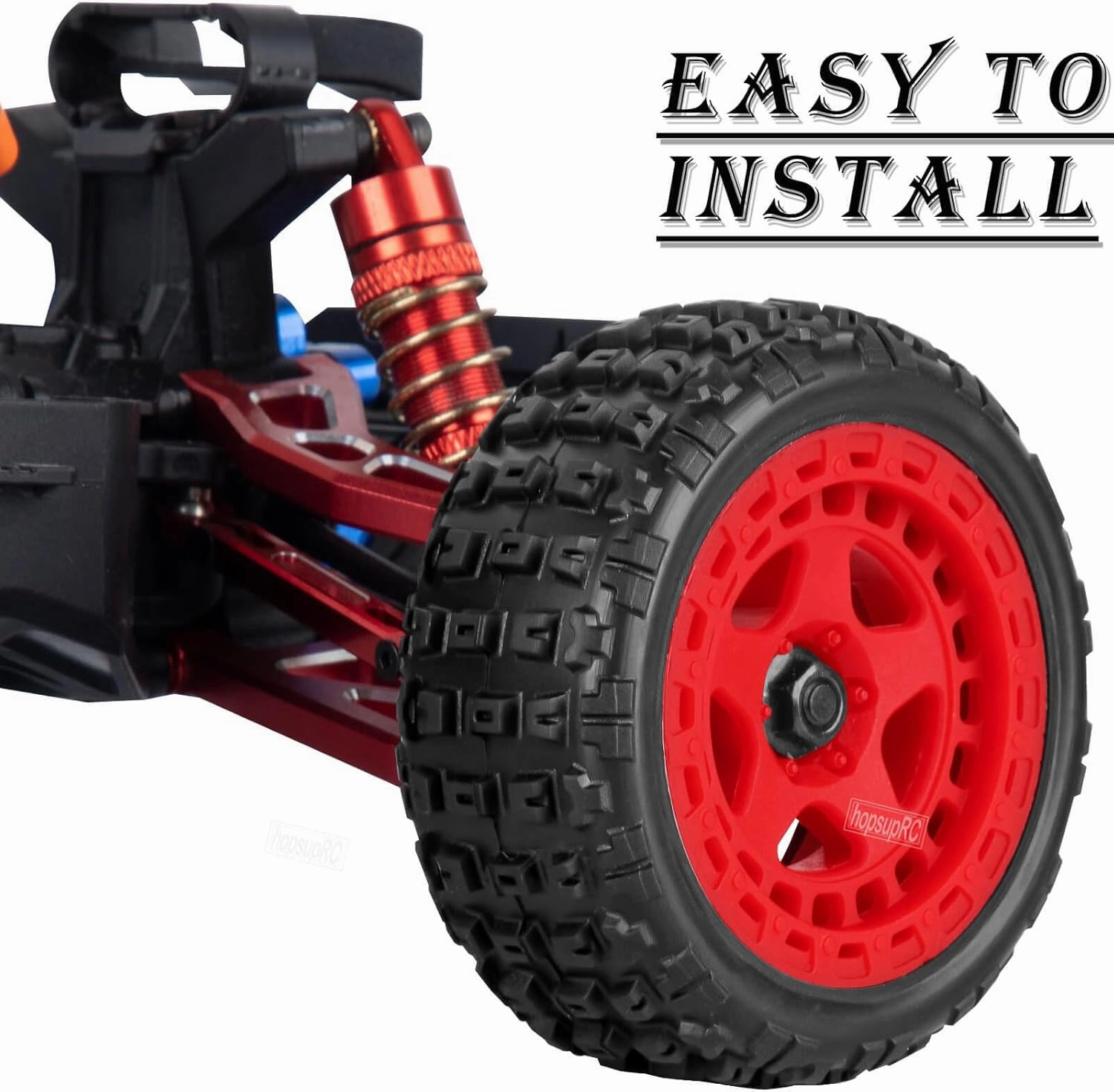 RC Wheels and Tires for 1/18 Typhon Grom RC Crawler Car,Pre-Glued Buggy Wheels & Rubber Tires Plastic Rim,4PCS Red